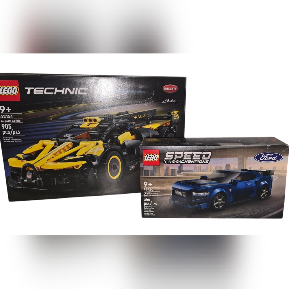 LEGO Technic Bugatti Yellow and LEGO Speed Champions Ford Blue Set